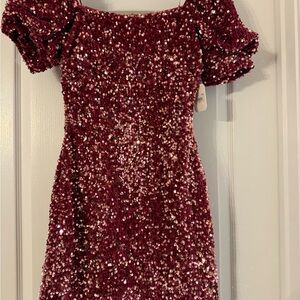 Sparkling Wine/Pink Short Sleeve Sequin Mini Dress NWT